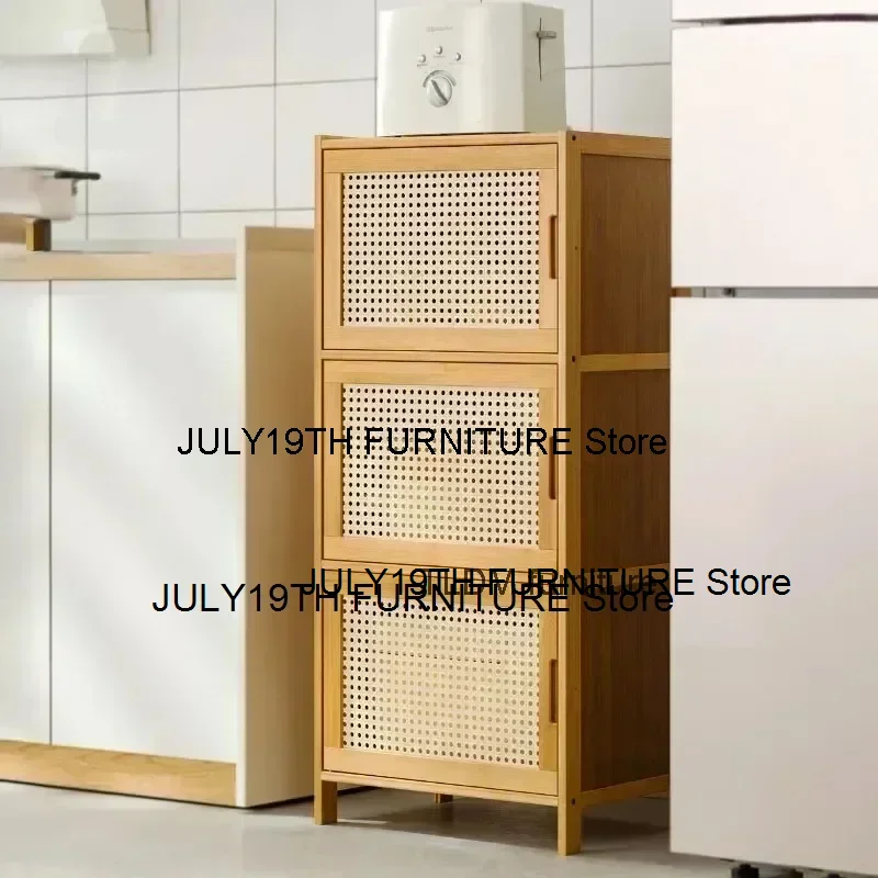 

Wooden Rattan Kitchen Cabinets Multi-functional Sideboards Home Furniture Sanded Multi-layer Wine Storage Cabinet K