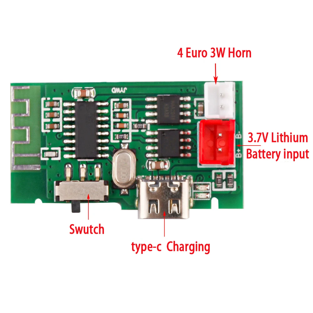 Funkcja ładowania akumulatora 4Ohm 3W Mono wzmacniacz mocy Bluetooth PCBA głośnik Stereo moduł Bluetooth baterii litowej 3.7V