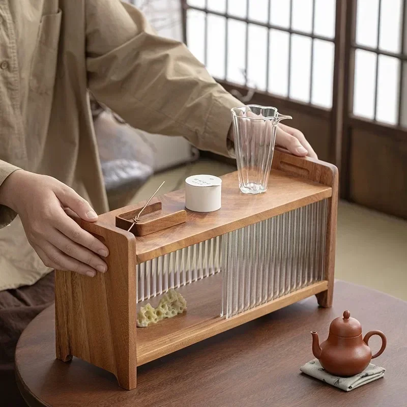 

Деревянный настольный шкаф для хранения, стеклянный чайник, чайный сервиз, полка для чайной чашки, полка, шкаф для хранения чашек с водой