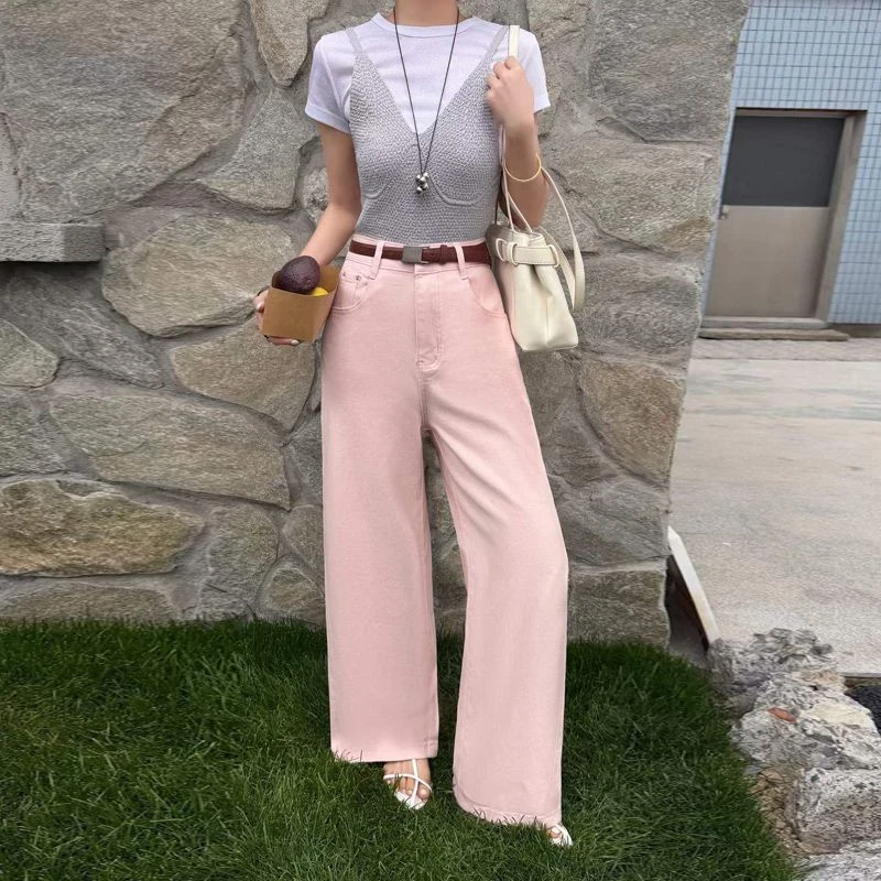 

ZHISILAO Новые винтажные розовые широкие джинсы для женщин, повседневные свободные джинсы с высокой талией, уличная мода, весна 2026