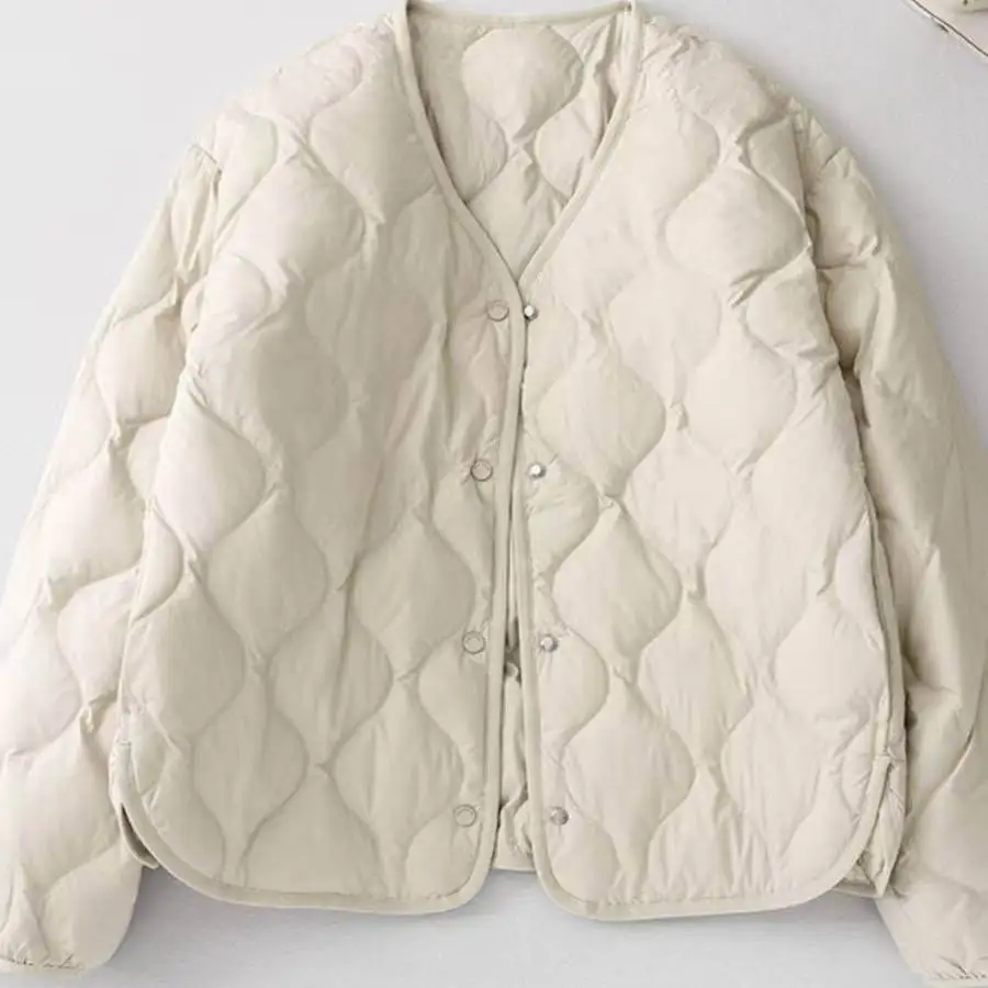 Women's Lightweight down Cotton Jacket Loose Fit Thick Warm No Collar Cotton Outerwear Fashionable And Stylish for Winter