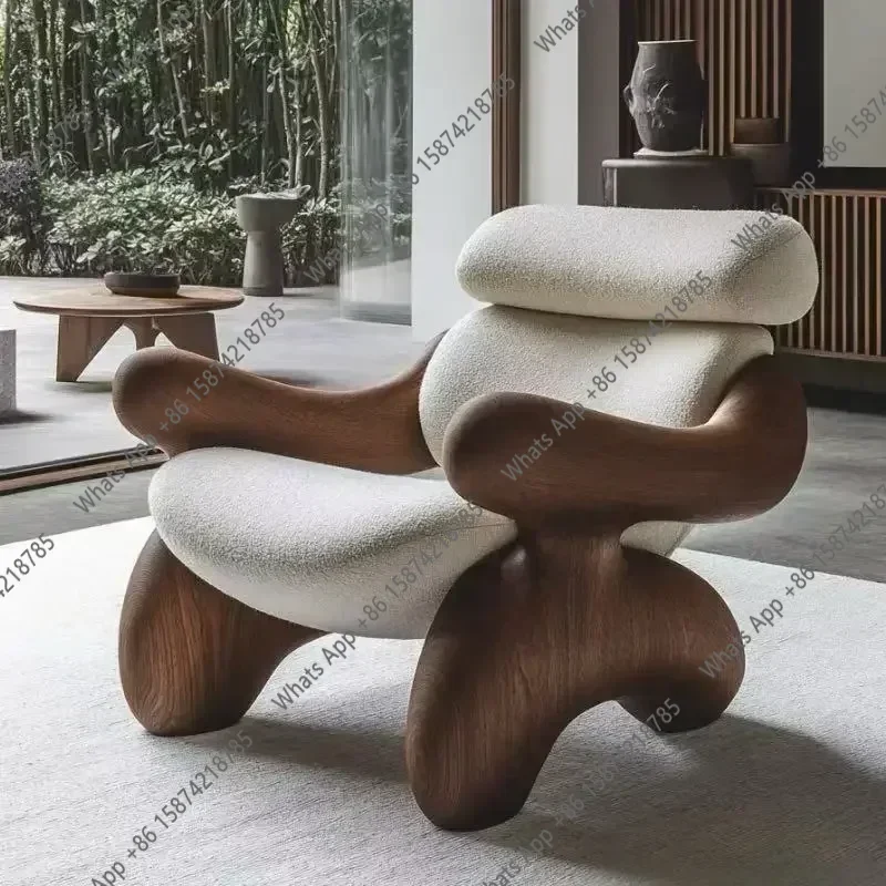 A New Medieval Light Luxury Solid Wood Sofa Chair Designer Home Balcony Living Room Model Room Creative Sofa Chair X