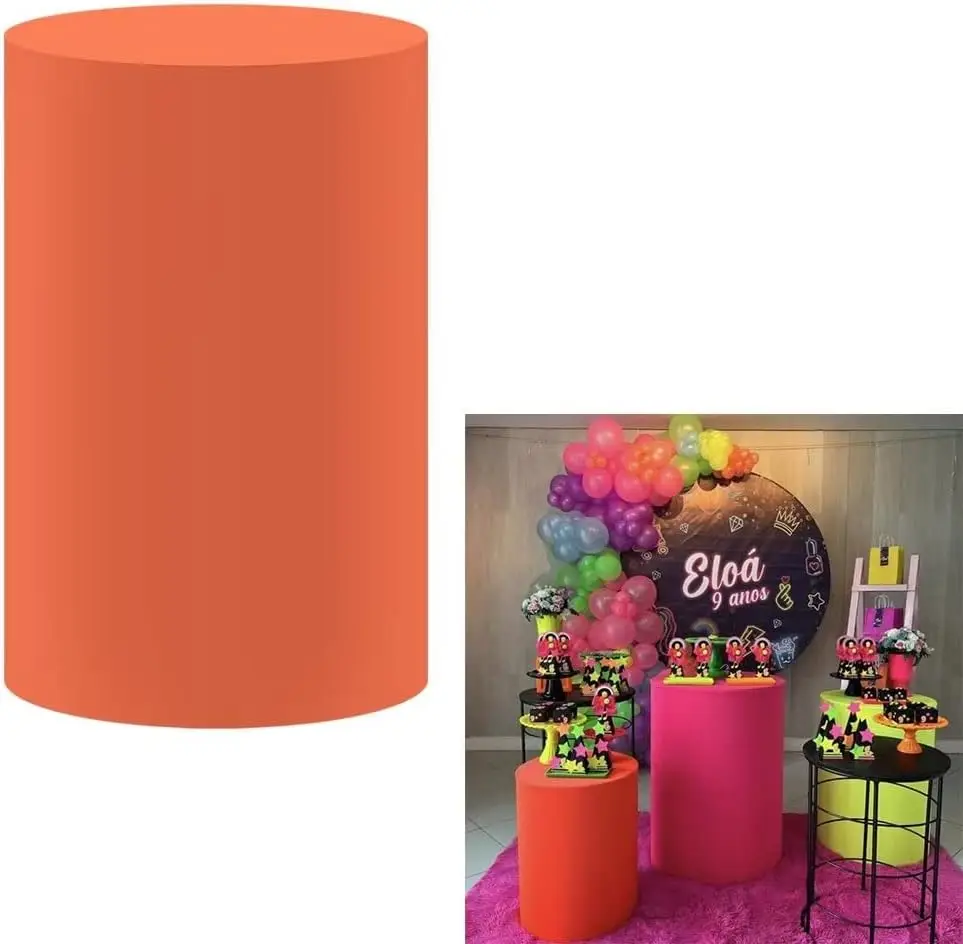 

Neon Orange Pedestal Cylinder Stretchy Fabric Covers for Bachelorette Parties Retro Glow Party Favors Tablecloth Decors