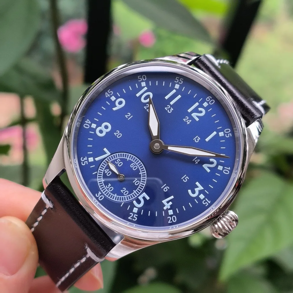 41mm Pilot style Hand mechanical watch blue dial green luminous Tianjin Seagull ST3621 movement