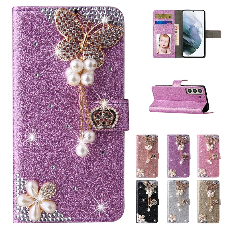 Butterfly Wallet for Samsung Galaxy Flash Drill Leather S24 FE S23 S22 Ultra S21 S20 Plus A35 A55 A13 A06 A15 A34 A16 A54