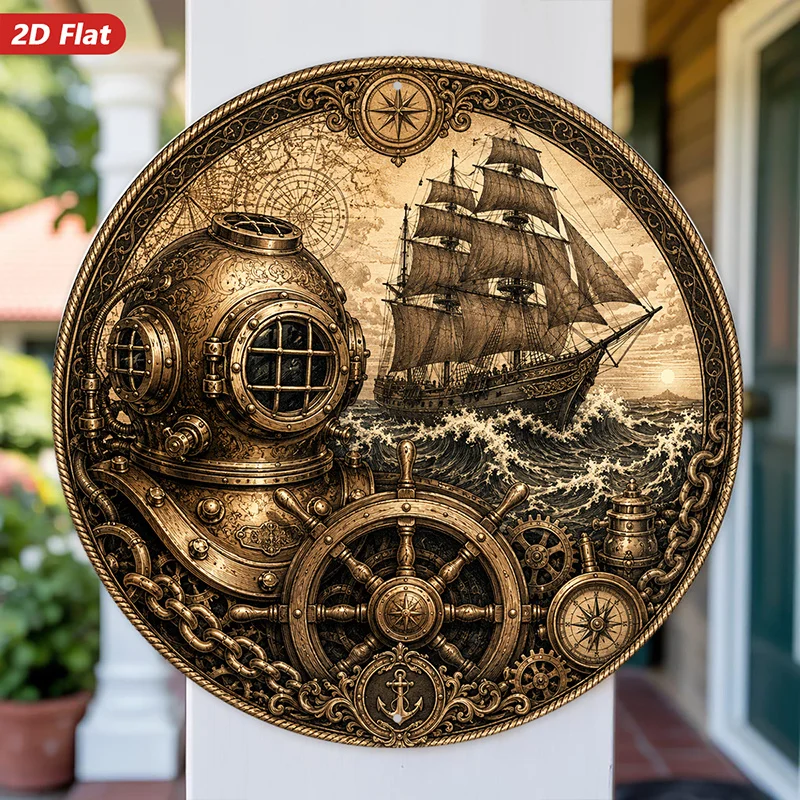 CIFBUY Vintage Steampunk Diving Helmet Aluminum Wall Art Waterproof Durable Nautical Decor for Kitchen Dining Office Indoor Outd