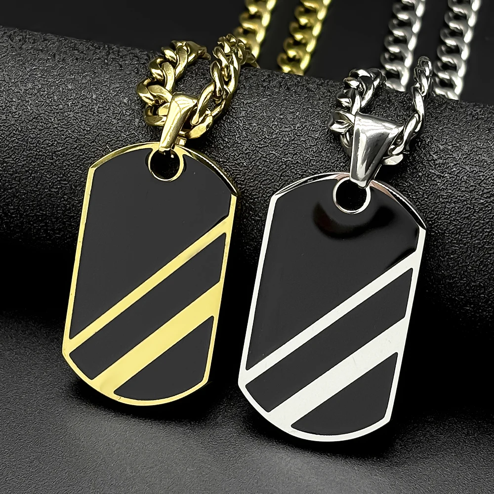 

Stainless Steel Black Enamel Dog Tag Pendant Necklace for Men Boyfriend Gold Color Charm Geometric Male Chain Punk Jewelry Gift