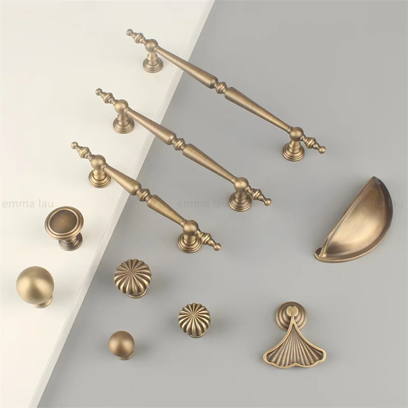 Maniglie per mobili in bronzo dorato francese, pomelli per porte del cassetto, maniglie per cassetti, guardaroba in ottone massiccio PVD, per mobili fai da te