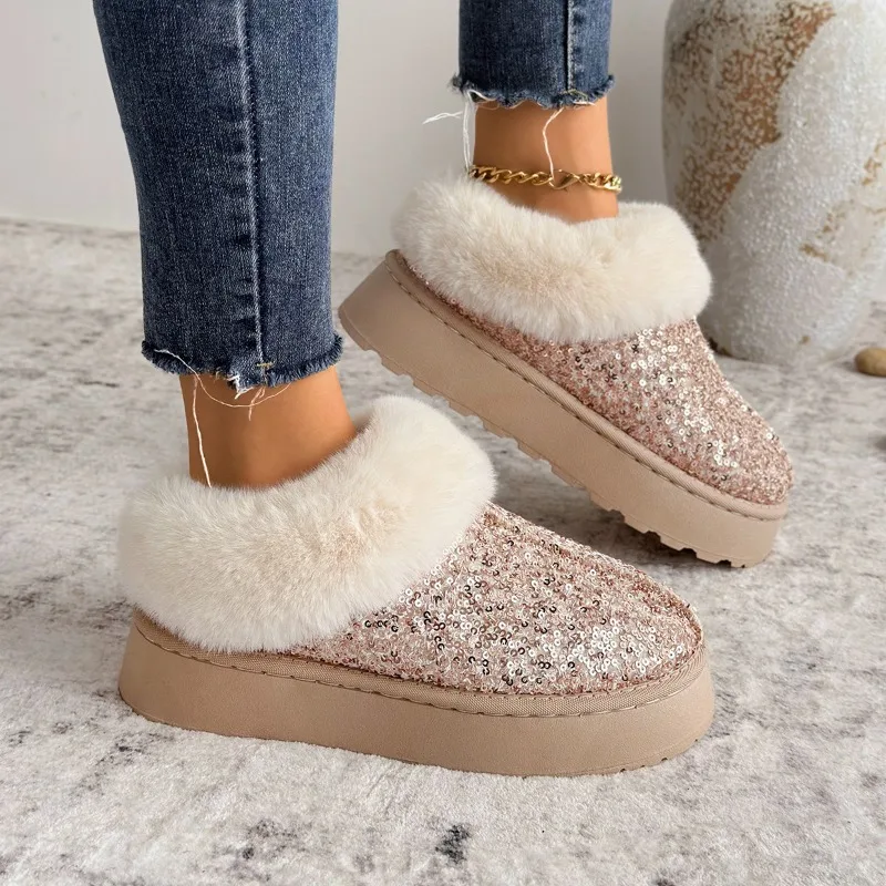 Modische Winterstiefel mit Dicker Sohle und Integriertem Fell, Große Größen, Nordost-Baumwollschuhe, Kurze Stiefel