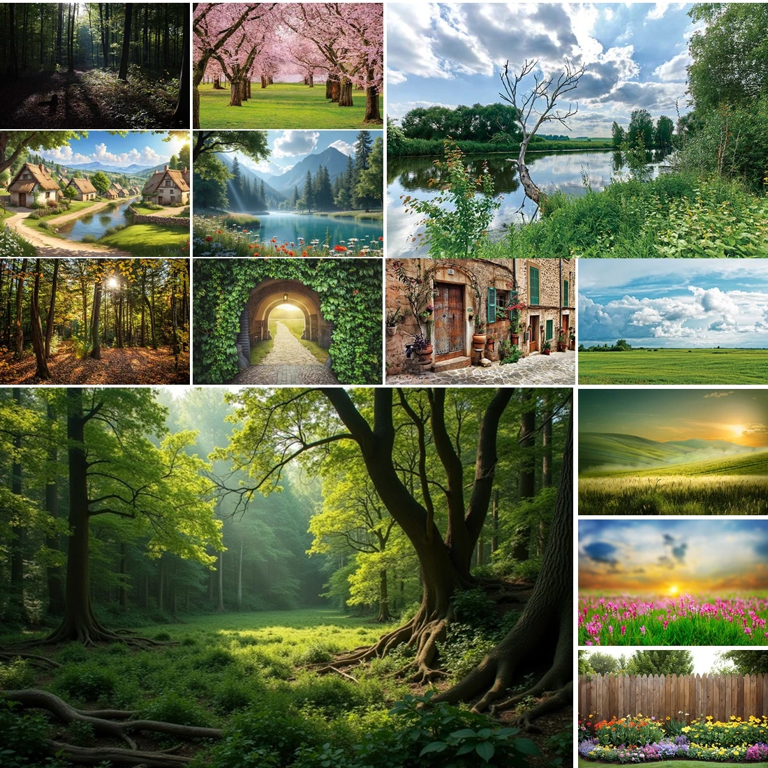 

MOON.QG Spring Forest Backgrounds For Photographs Flower River House Backdrop Photo Booth Studio Wallpaper Party Decorations