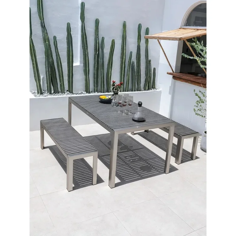 Outdoor table and chair furniture rattan chair plastic wood chair combination garden terrace balcony long table leisure villa ya