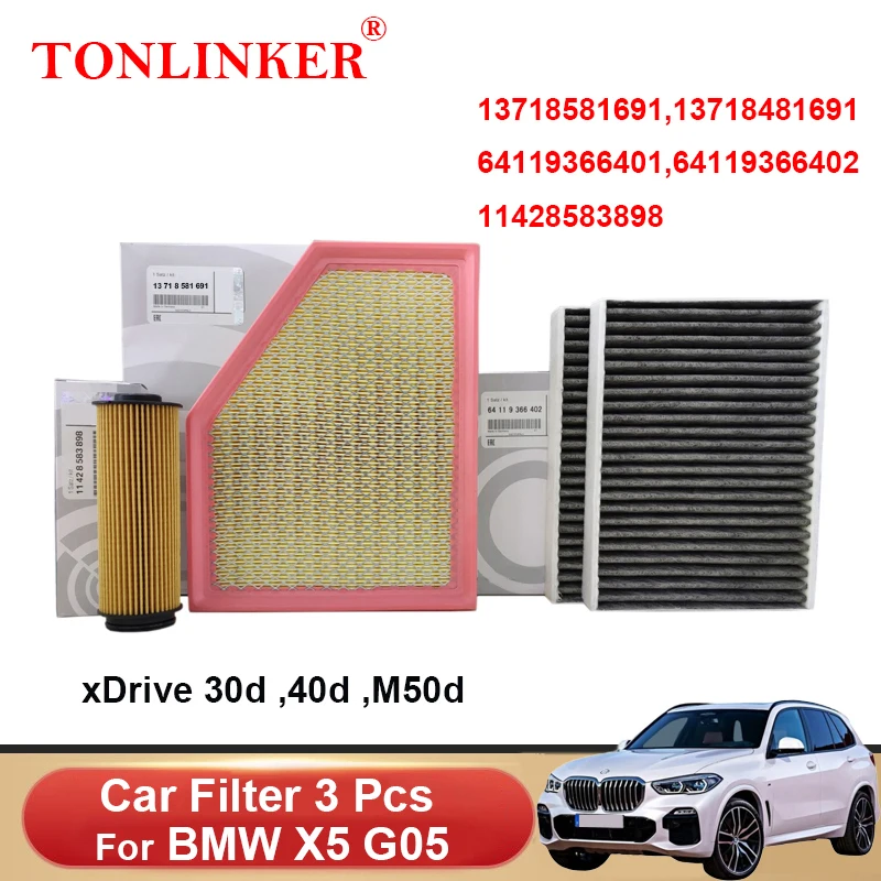 

TONLINKER Air Filter Cabin Filter Oil Filter For Bmw X5 G05 xDrive 25d 30d 40d M50d 40i 2018 2019 2020 2021 2022 Car Accessories