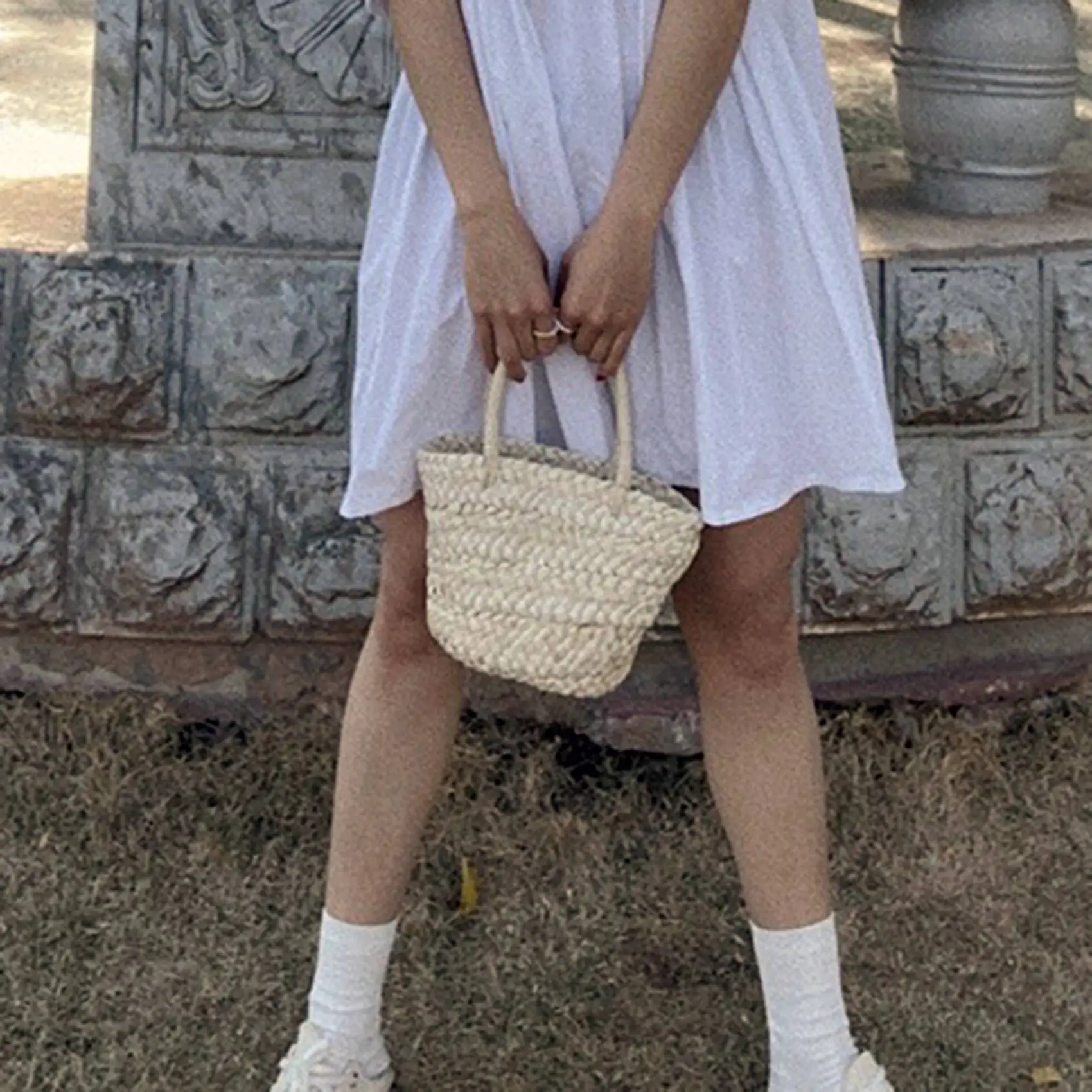 FZFZ 여름 수제 작은 짠 가방 옥수수 껍질 핸드백 바구니 밀짚 등나무 가방 부모-자식 어린이 밀짚 등나무 지갑