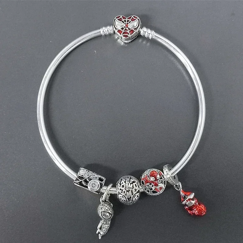 Marvel Spider-Man Mask Clasp Bangle Women Base Snake Chain Bracelet Accessories DIY Peter Parker Heart Charms For Jewelry Making