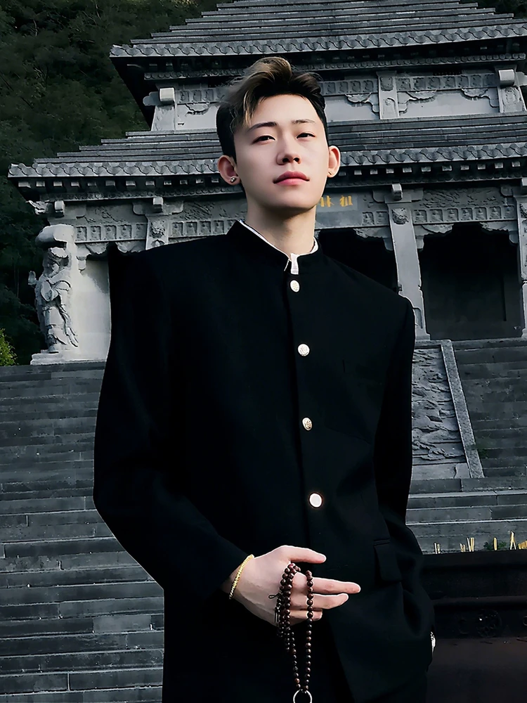 

New Chinese Sle Lightweight Wedding Suit Jaet Men's Faionable Stand Collar Zhongan Coat Formal Wear Stand Fit Autumn