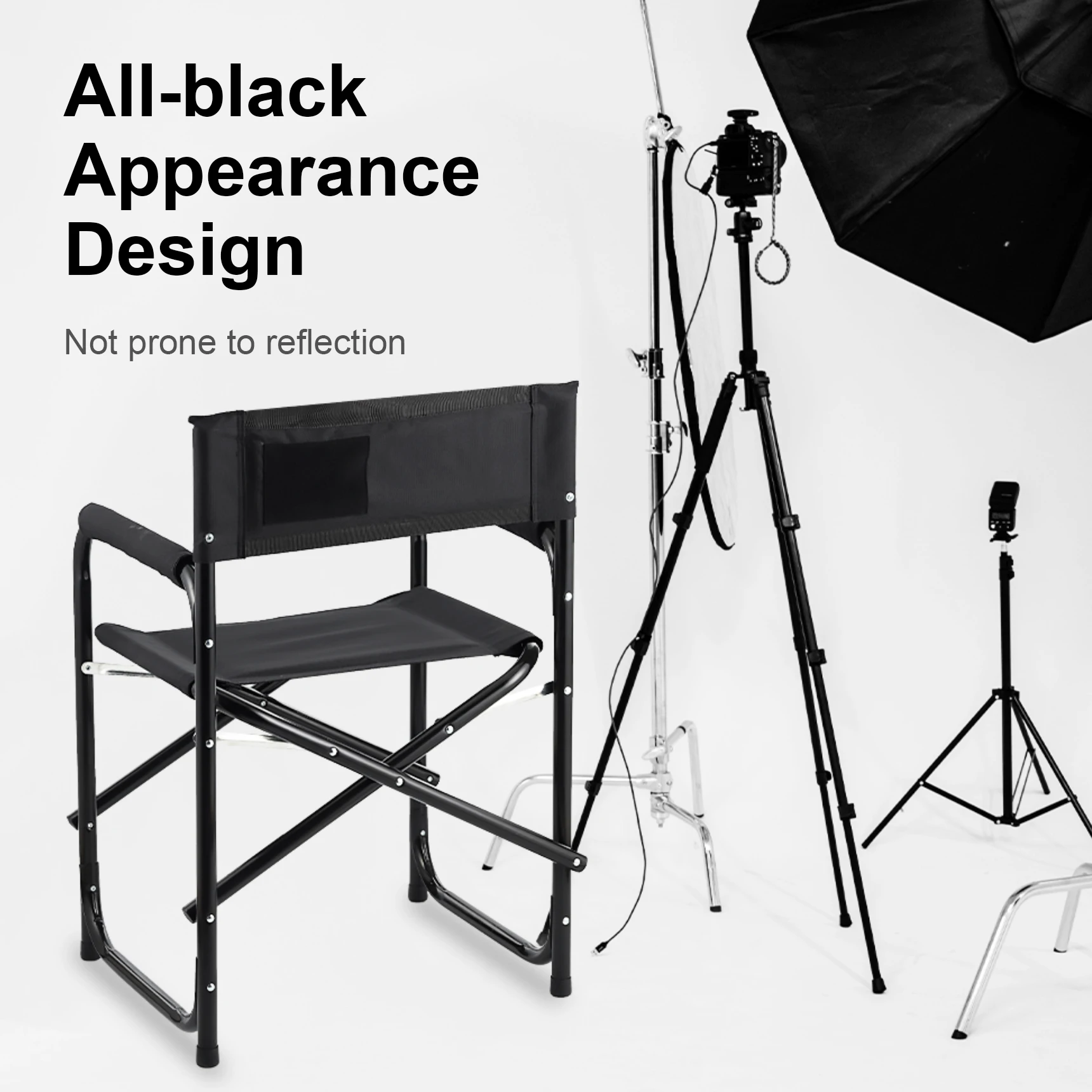 Selens All-black Appearance Design Stainless Steel Director Stool Photography Props Oxford Cloth Director Chair Photo Studio Kit