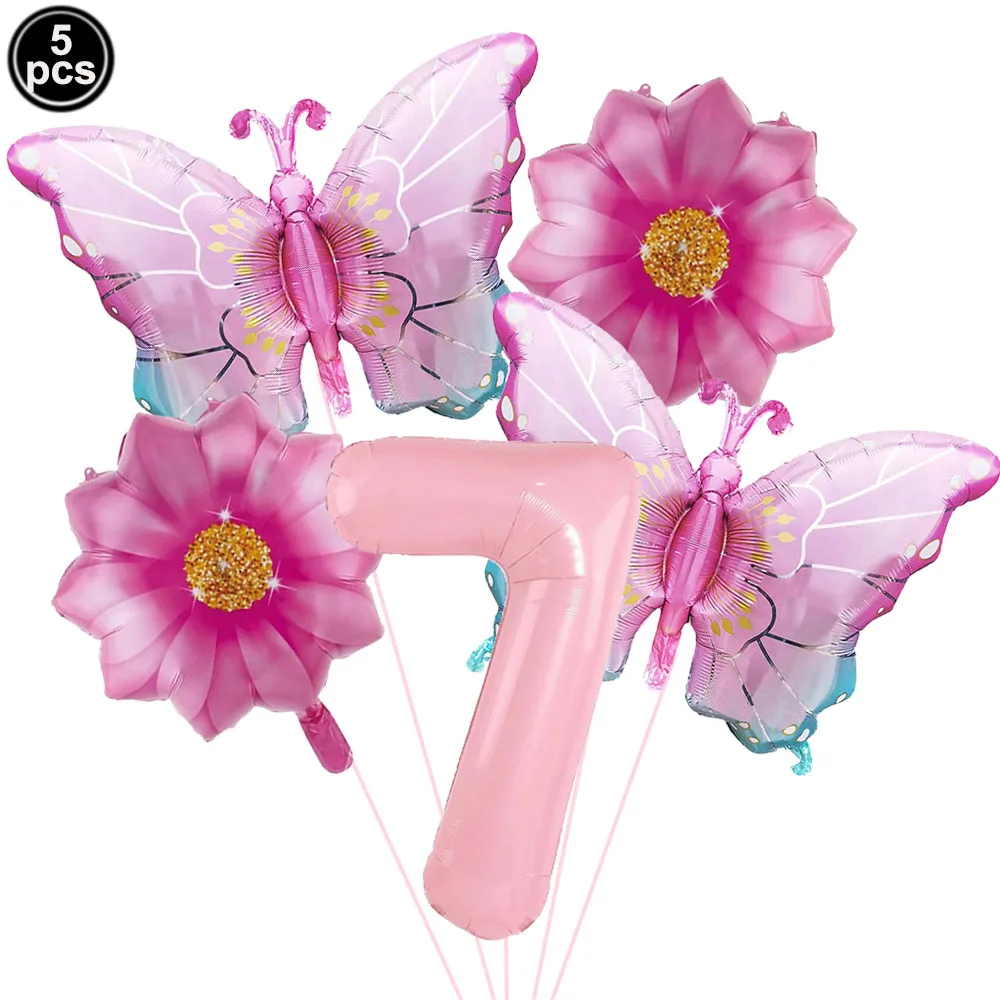 Rosa Zahlenballon Schmetterlingsballon Set Schmetterlingsballons Folie 32 Zoll 1.-9. Zahlen Geburtstagsdekoration für Mädchen Babyparty