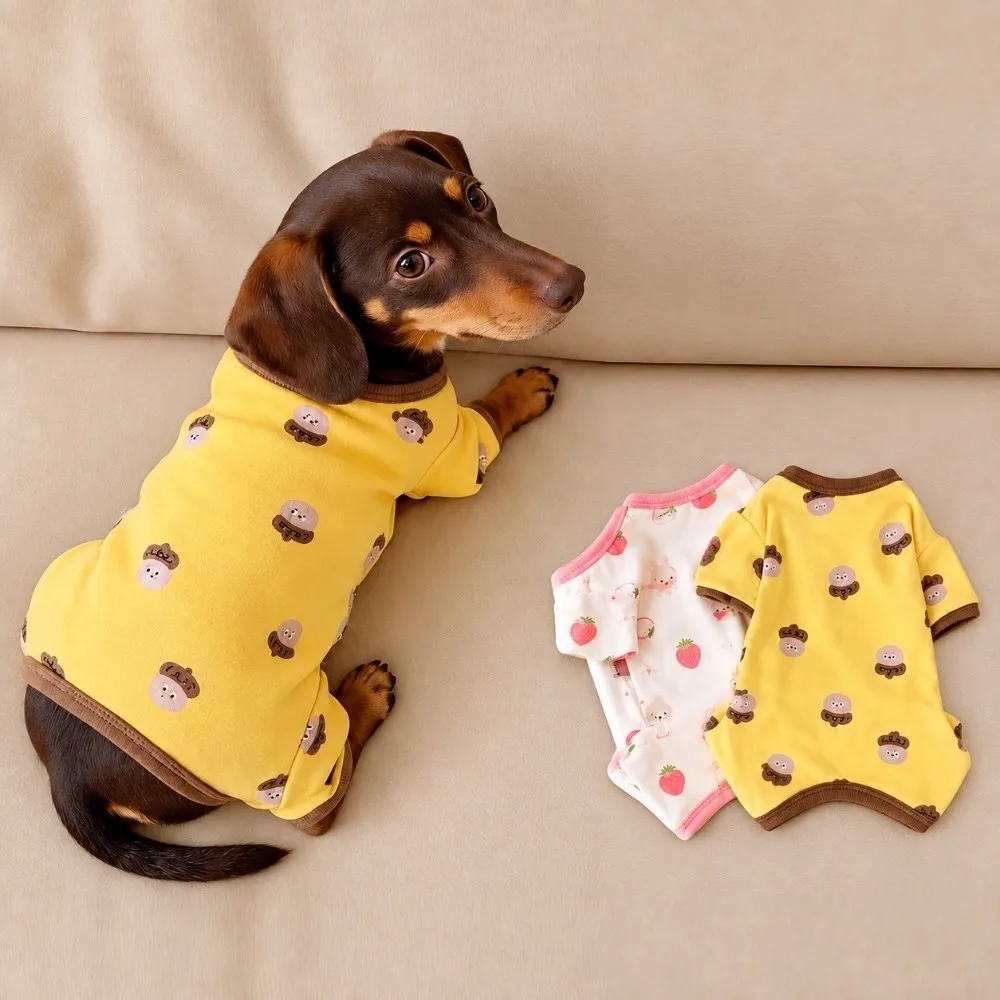Cute Cartoon Printed Dog Jumpsuit Four-Legged Warm Dog Home Clothing Soft Comfortable Belly-Hugging Dog Pajamas Home Wear