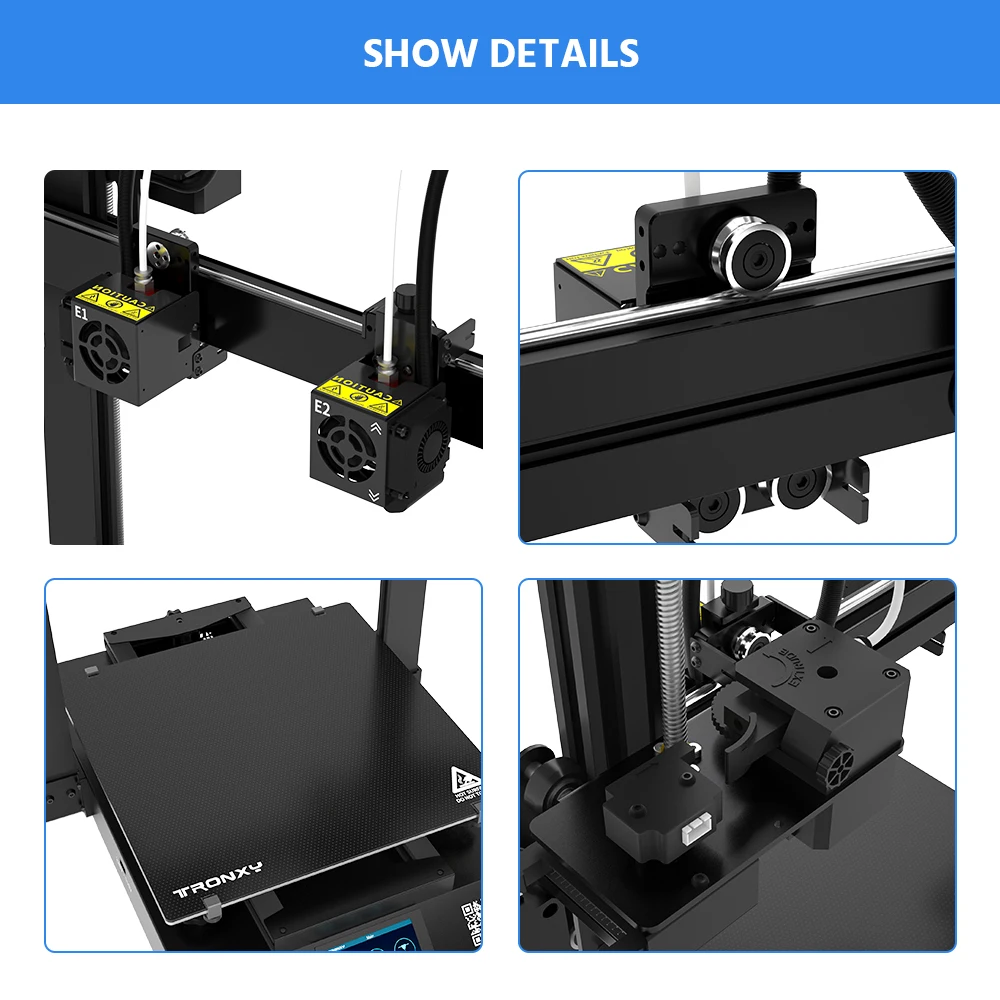 Imagem -04 - Tronxy Idex Fdm 3d Impressora Gemini s Multi Cor Cor Cabeça Independente Dupla Extrusora Grande Espelho Cópia 3d Máquina de Impressão