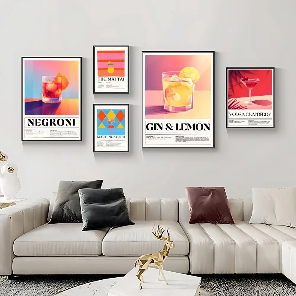 Cocktail Recipes Poster HD Self-Adhesive Waterproof Frameless Wall Art for Home Office Dorm Bedroom Ideal Gift