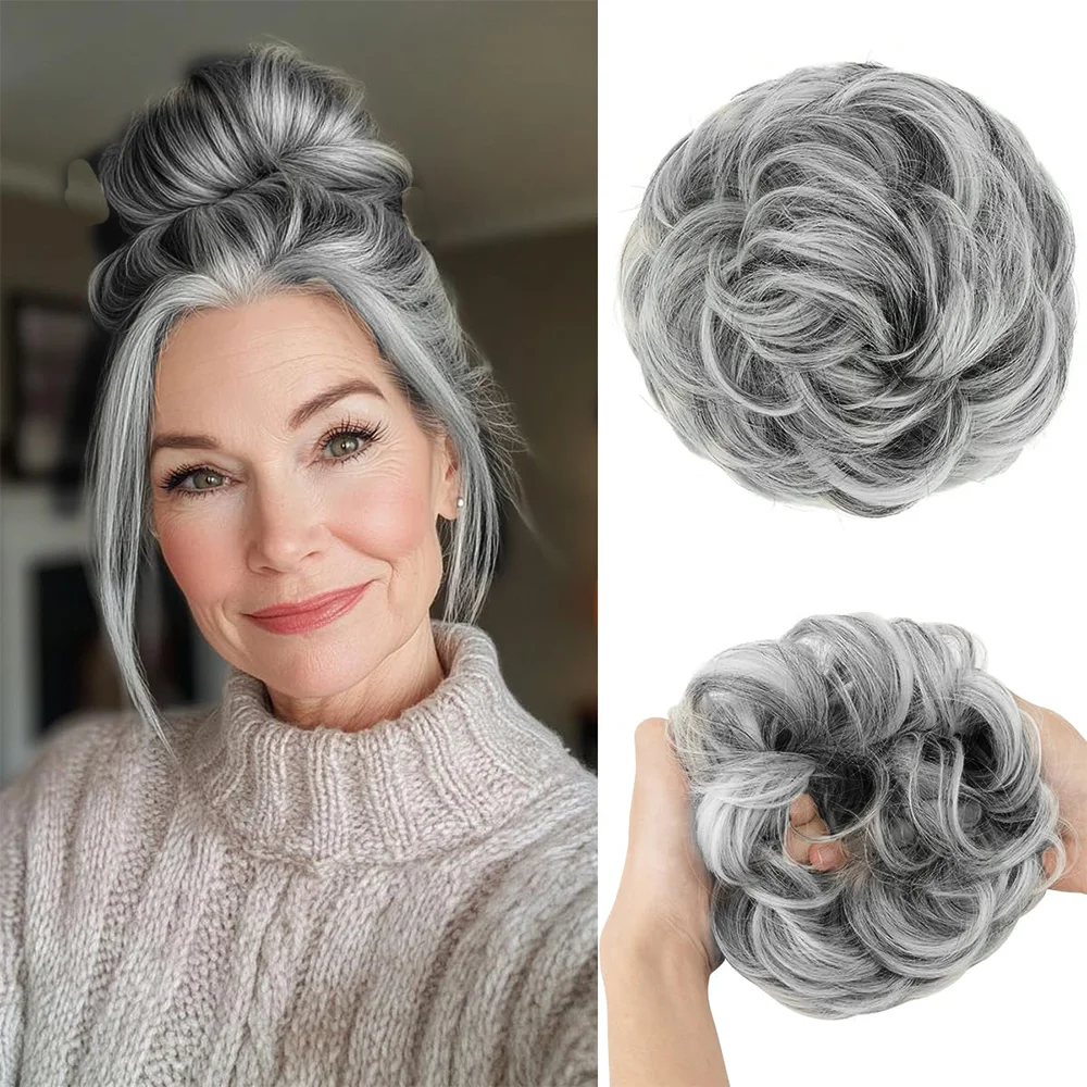 

Large Messy Bun Hair Piece Wavy Curly Scrunchies Synthetic Chignon Ponytail Hair Extensions Thick Updo Hairpieces for Women