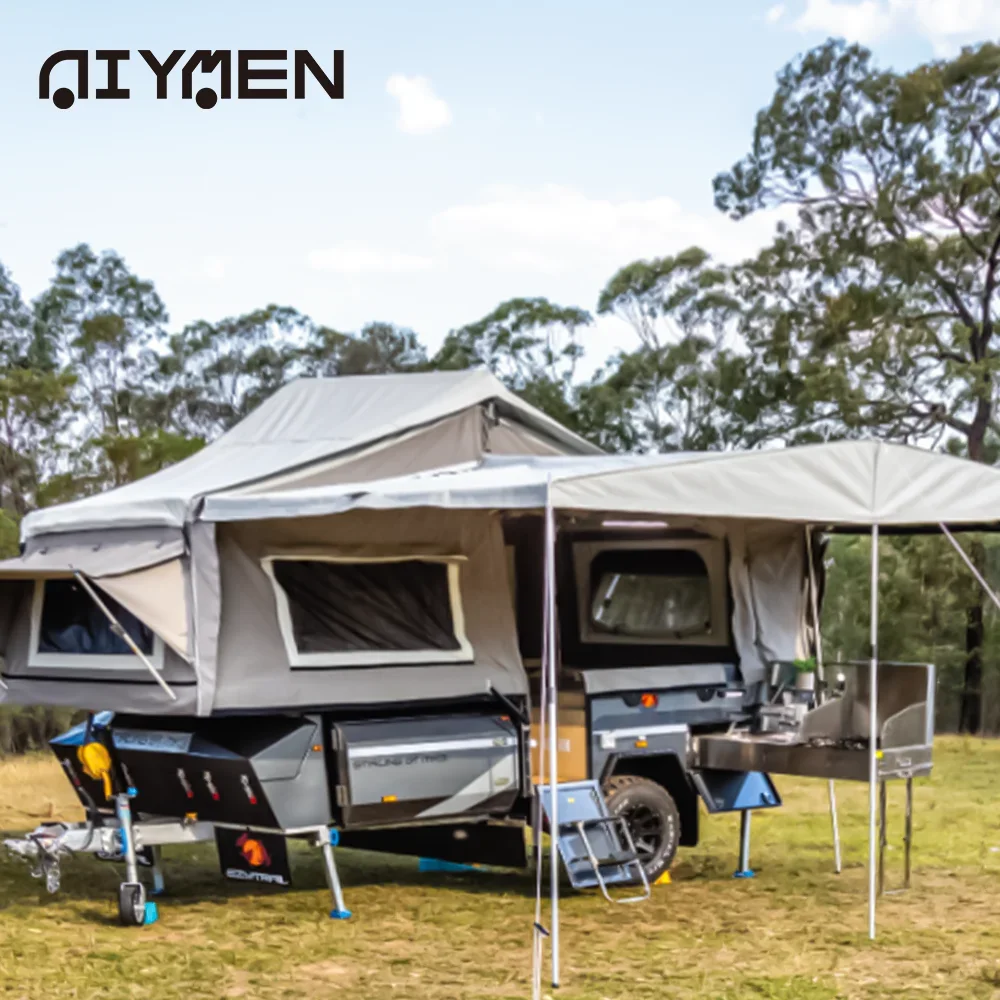 Australia Standard 15ft Family Pop Top Caravan Off Road Hybrid Camper Semi Trailer With Ensuit For Sale Price