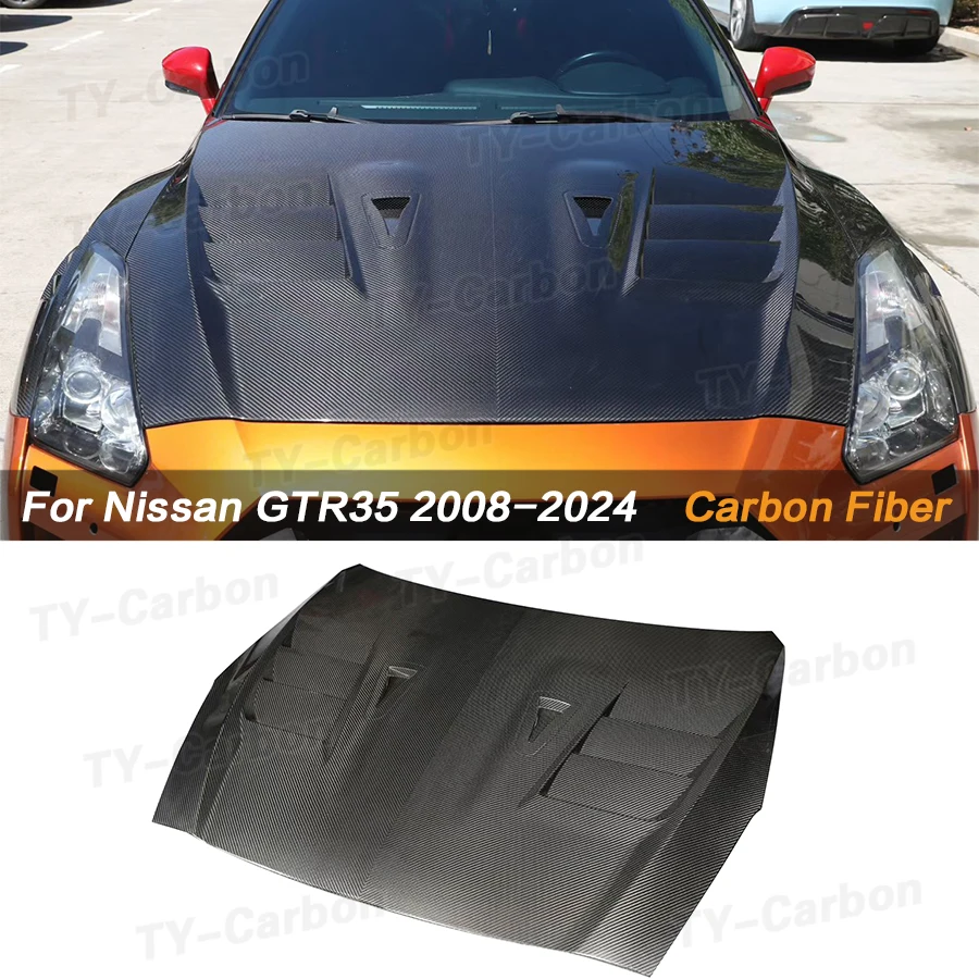 GTR35 أعلى نمط ريال ألياف الكربون الجبهة هود لنيسان GTR35 R35 GTR محرك بونيه غطاء محرك السيارة تنفيس الهواء قطع غيار السيارات Bodykit 2008 +