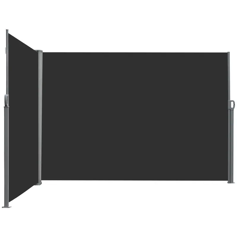Paravent extensible double face Outsunny, dimensions : 6L x 1,80H m, polyester, anti-UV, gris et noir