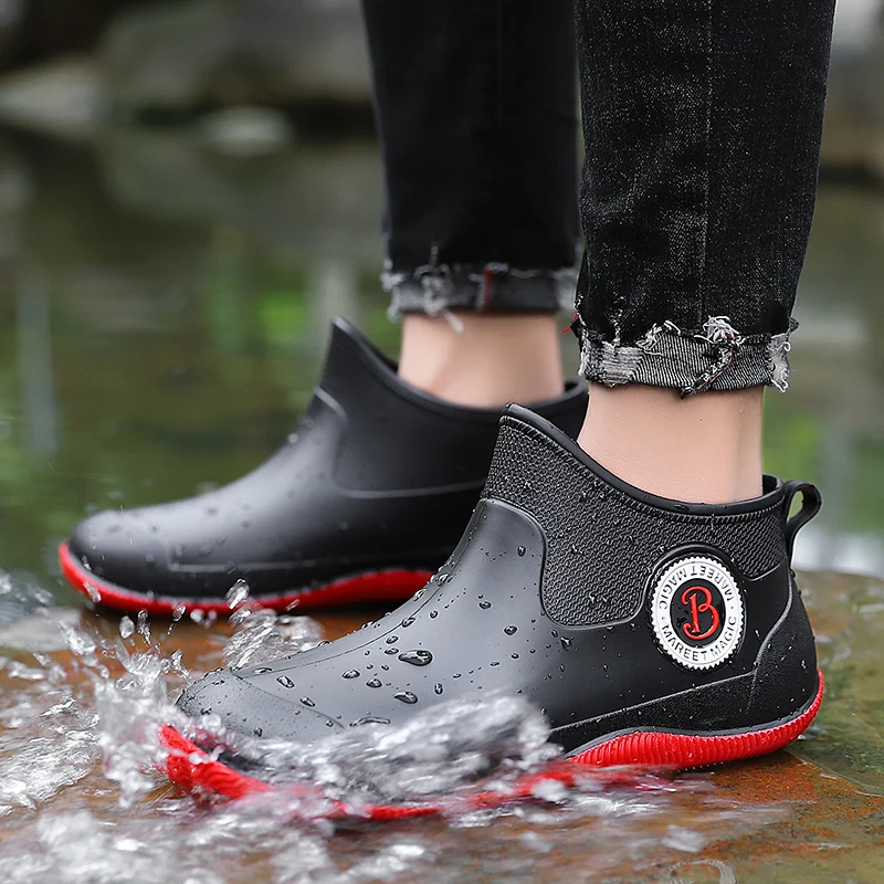 Men's Tide Casual Rain boots Four seasons New Waterproof Anti-slip Wading Fishing Shoes Kitchen work Car wash Fashion Water Shoe