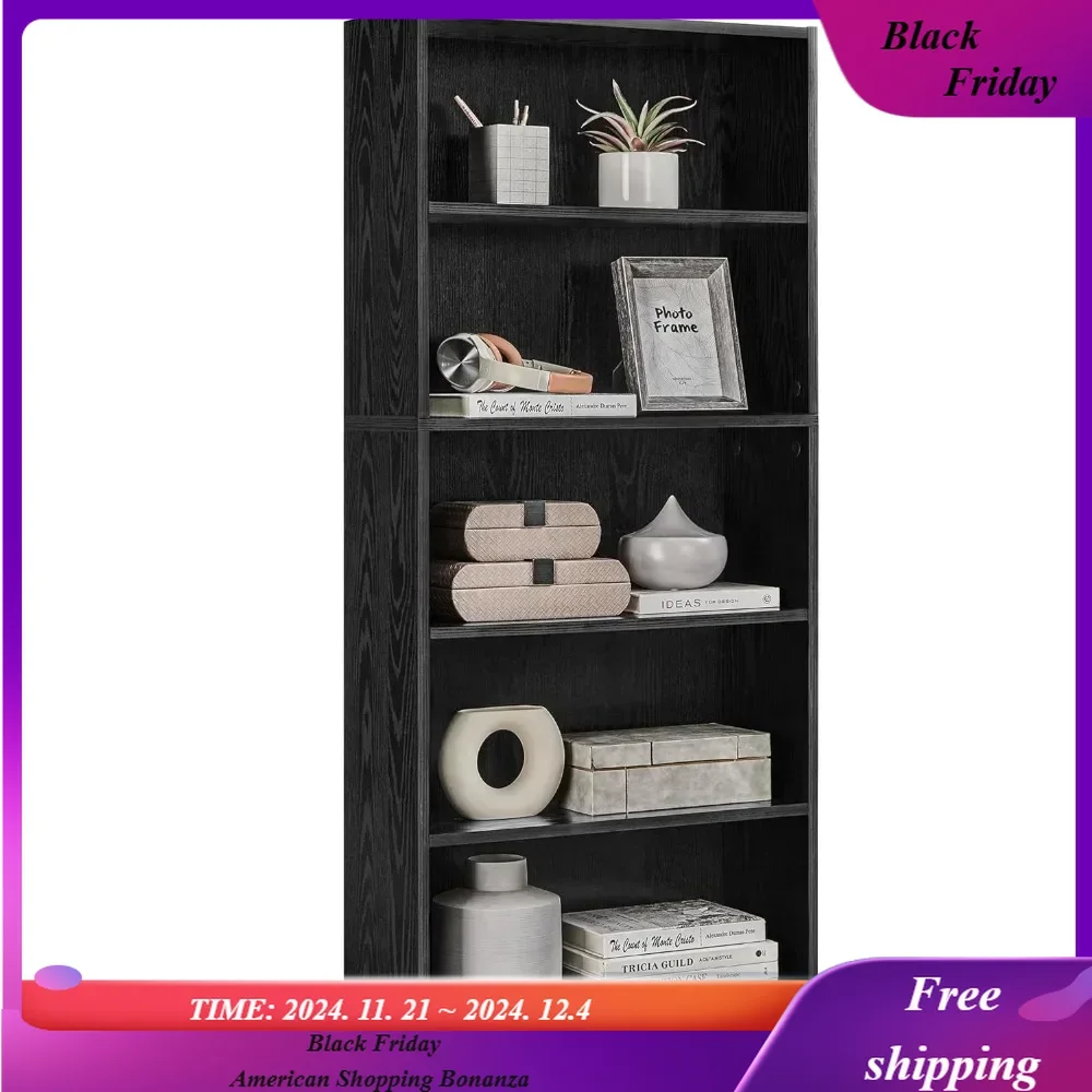 Bookshelf, 23.6 Inches Wide, 5-Tier Open Bookcase with Adjustable Storage Shelves, Floor Standing Unit,