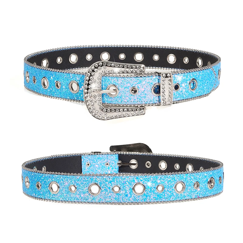 Cintos de strass brilhantes para mulheres e homens, pulseira de couro PU para cowboy ocidental, cinto de moda feminina para jeans, Y2K