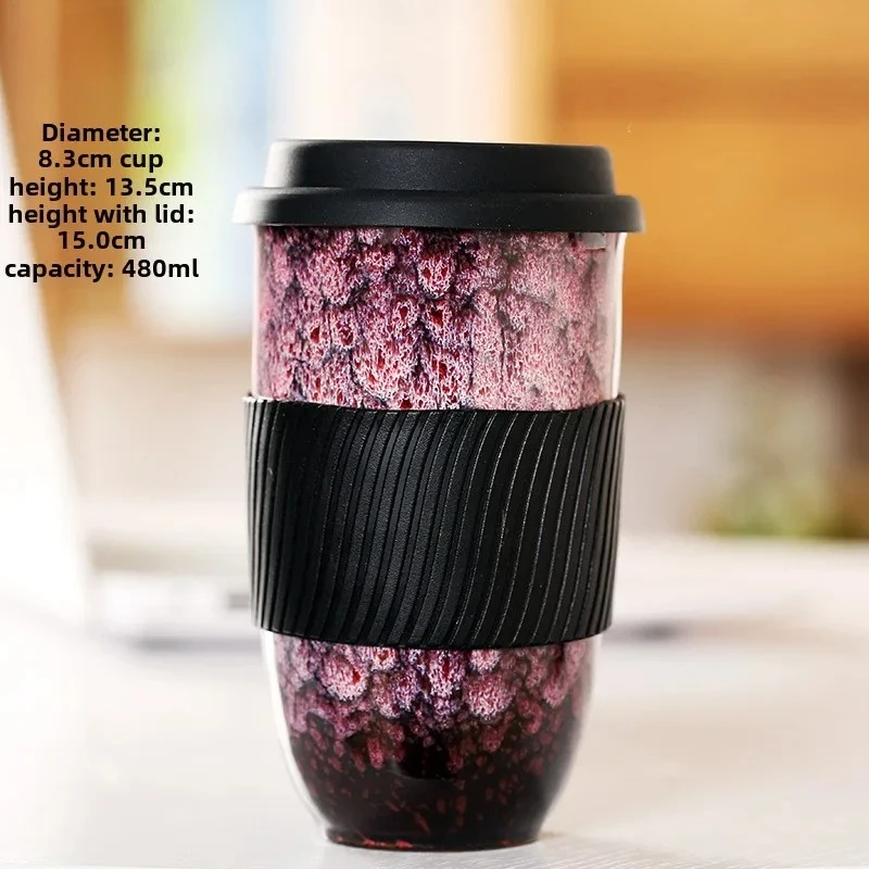 

Anti Scald Kiln Ceramic Mug with Lid, Portable Milk Coffee Mugs, Insulated Cups with Water Cover, Birthday Gift Couple Tea Cup