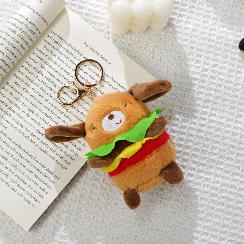 Nieuwe Schattige Hamburger Panda Hond Pluche Speelgoed Pop Sleutelhanger Cartoon Zachte Pluche Hond Pop Rugzak Hanger Verjaardagscadeaus