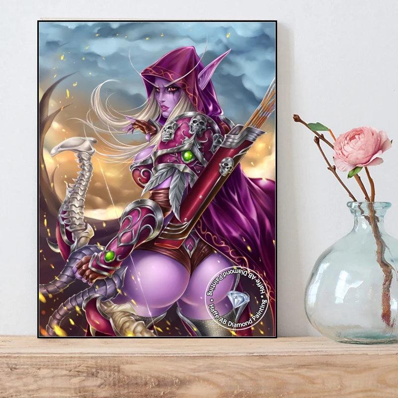 World Of Warcraft Battle For Azeroth Game Diamond Painting AB Full Drills The Fallen Queen Sylvanas Cross Stitch Home Decor