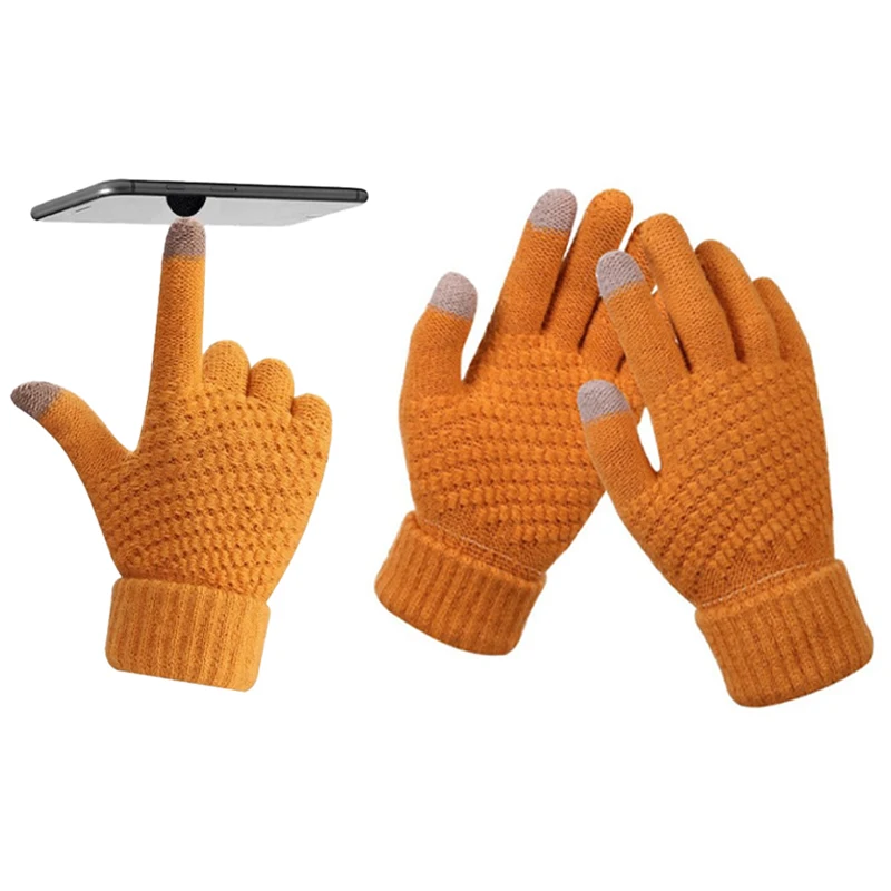 New Women Men Warm Winter Touch Screen Gloves Stretch Knit Mittens Wool Full Finger Guantes Female Crochet Gloves