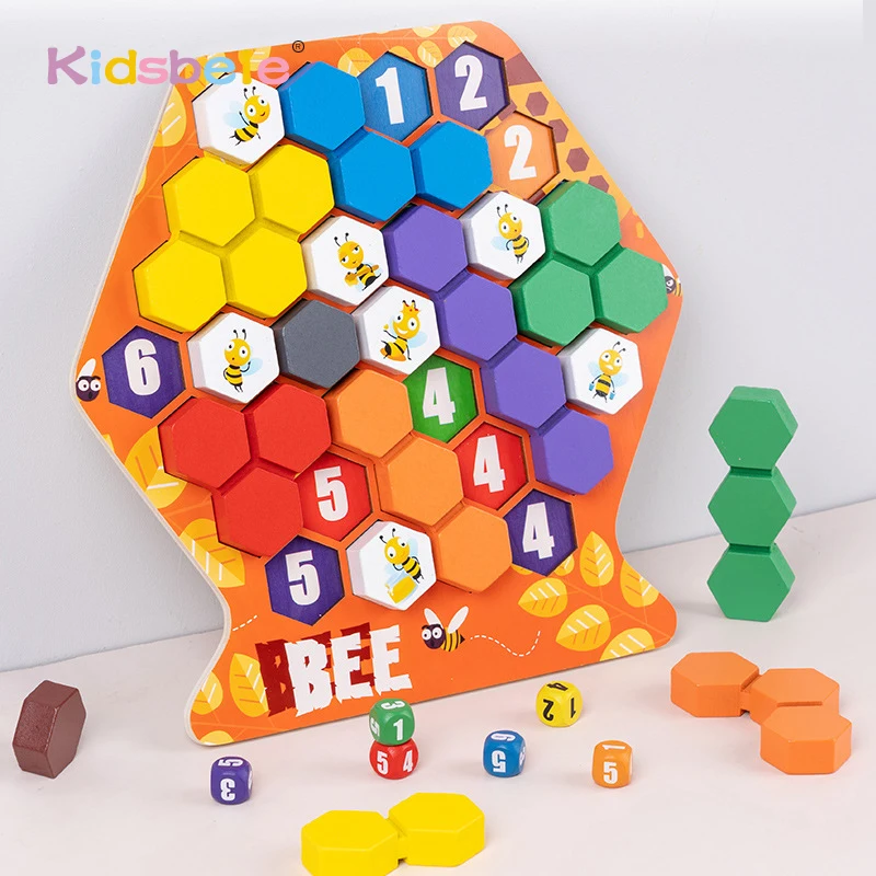 

Wooden Animal Hexagonal Puzzle Toy Honeycomb Jigsaw Board Game Shape Pattern Blocks Brain Teasers