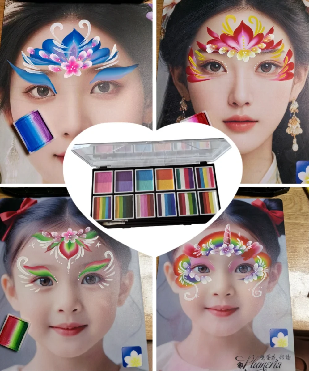 Nowa 12-dzielona paleta wkładek aktywowana wodą malowanie ciała Rainbow Colors Hydro Face Paint Palette