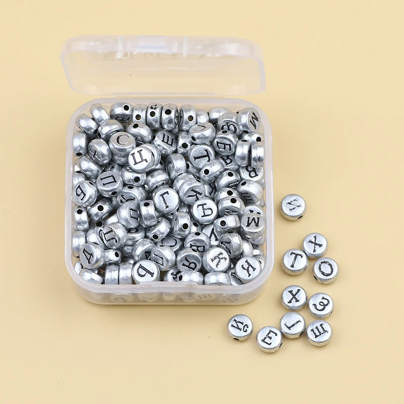 DIY Kit Set 200Pcs Fashion Colourful Russian Letters Flat Round Acrylic Loose Beads For Jewelry Bracelet Necklace Accessories