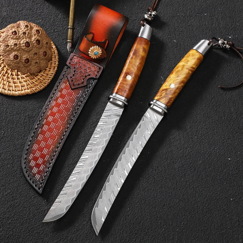 Premium Damascus Steel Fixed Blade,Outdoor Knife,Hunting,Hiking and Expedition Wilderness Survival EDC Tool,Best Gift for Men