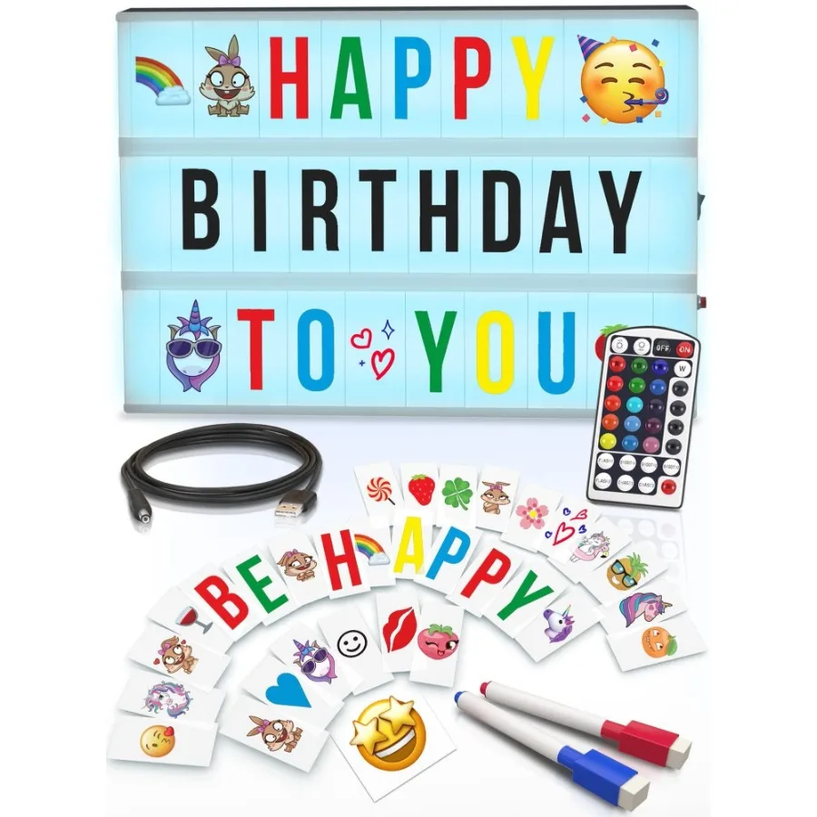 

Cinema Light Box with Letters Color Changing Light Box Sign with 352 Black Letters Emoji 2 markers Premium Light Up Letter Boar