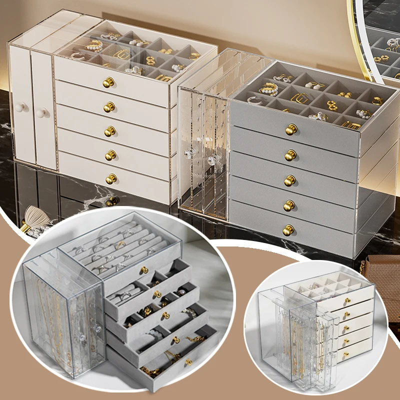

1PC Transparent Earring and Necklace Display Case Vintage Plastic Storage Case with Drawers for Bracelets Rings and Accessories