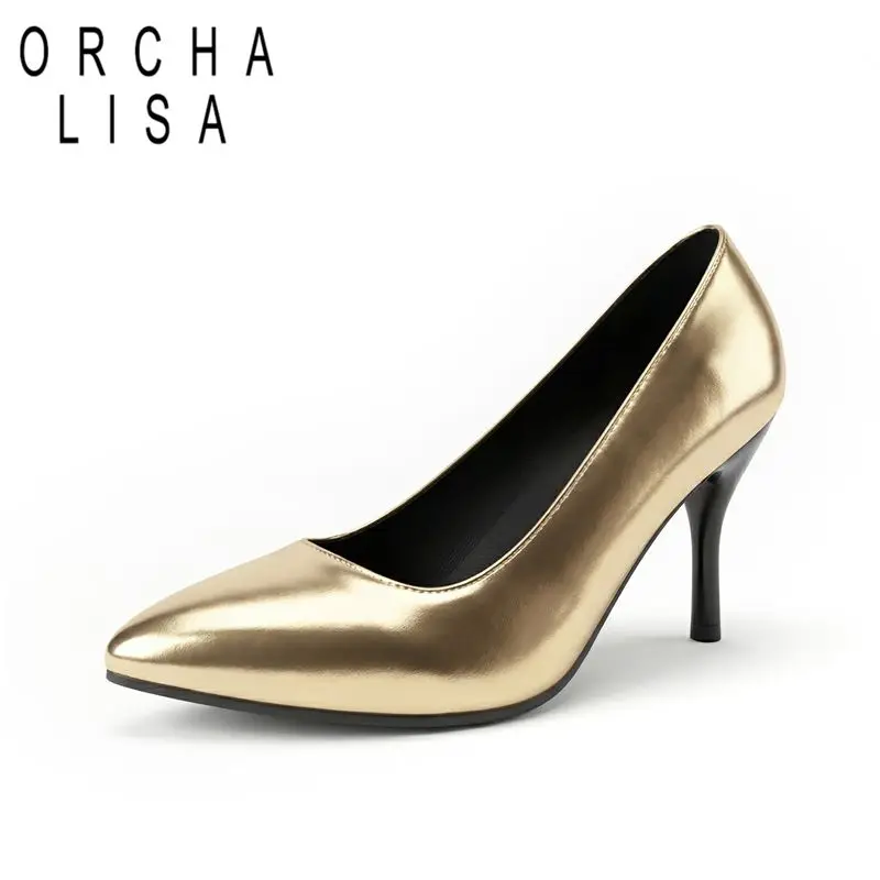 

ORCHA LISA Black Women Pumps Pointed Toe 6cm Thin Heel Slip On Large Size 43 44 45 Sexy Dating Office Lady Shoes Party Footwear