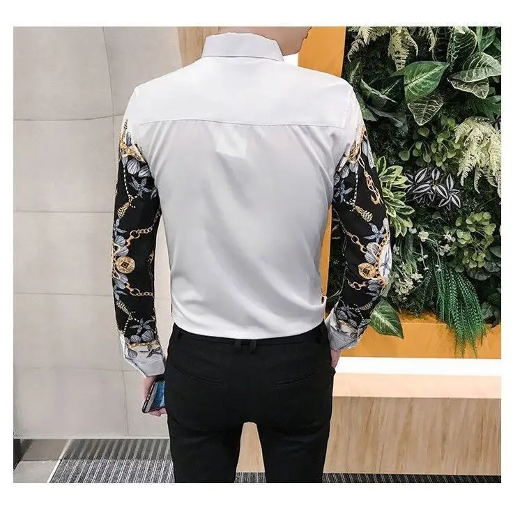 Spring Autumn Turn-down Collar Fashion Long Sleeve Shirt Man England Office Blouse High Street Casual Printing Button Cardigan