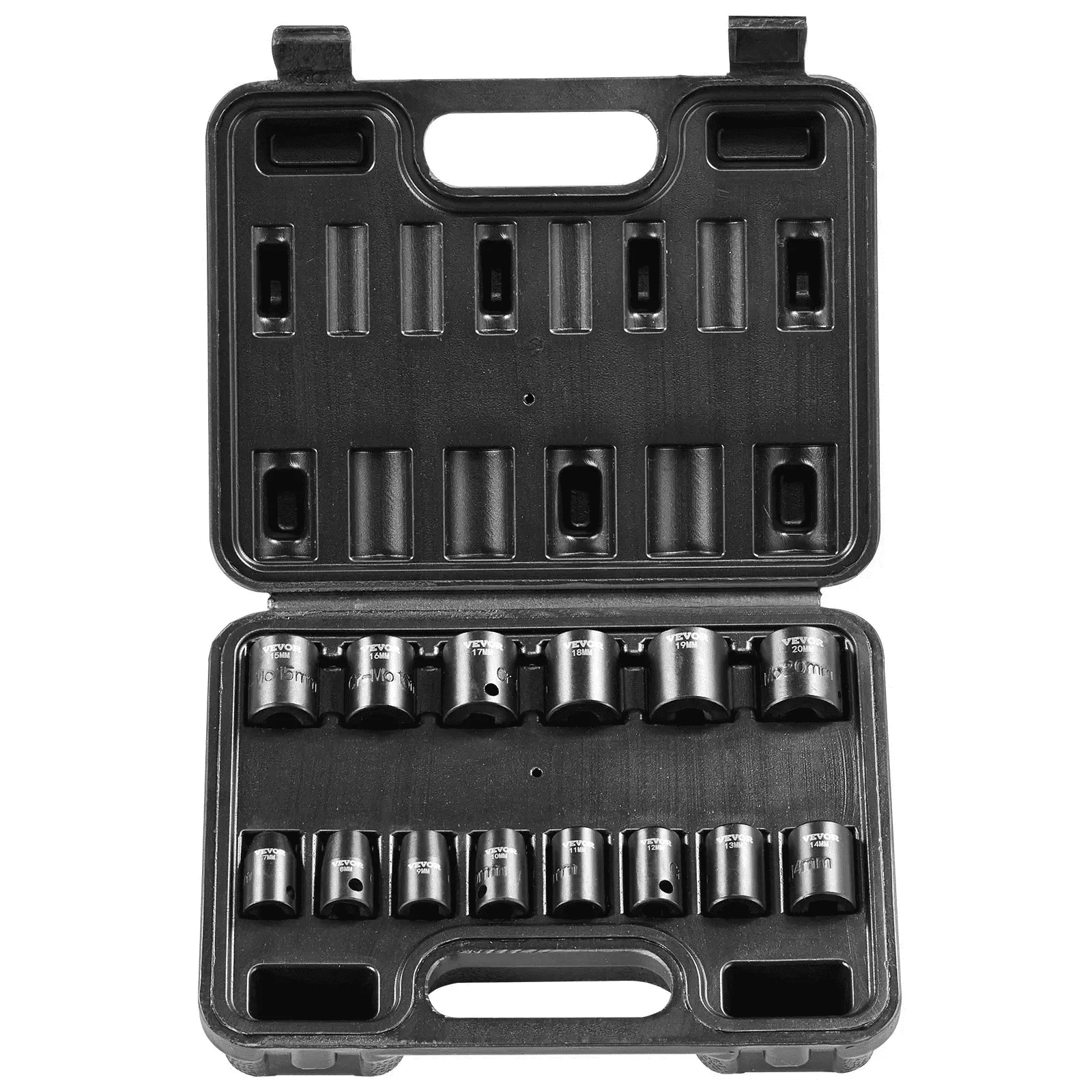 Impact Sockets Set 14pcs 6-Point 3/8in Drive Bit Ratchet Tool Kit Case