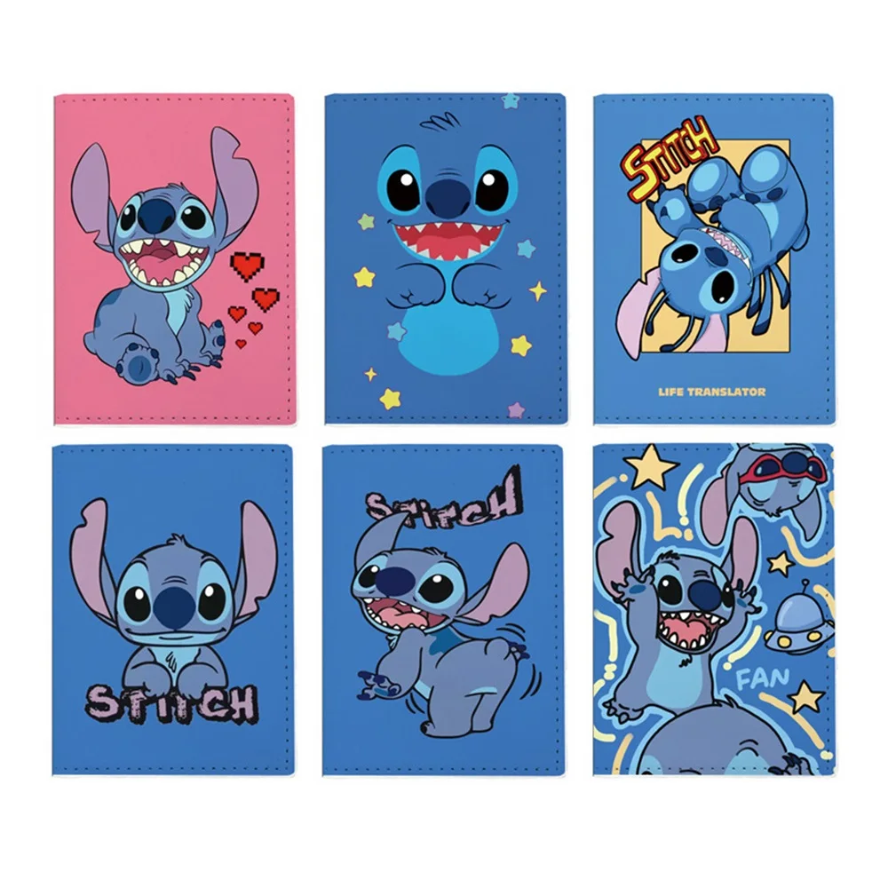 Disney Stitch Pattern Passport Cover  Leather Travel Passport Holder For Men Function Business Card Case with 3 card holder