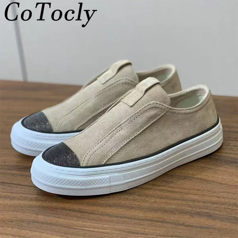 

Hot Sales Sneakers Women Round Toe Slip-on String Bead Casual Flat Shoes Woman Cow Suede Outdoors Comfort Women's Sports Shoes