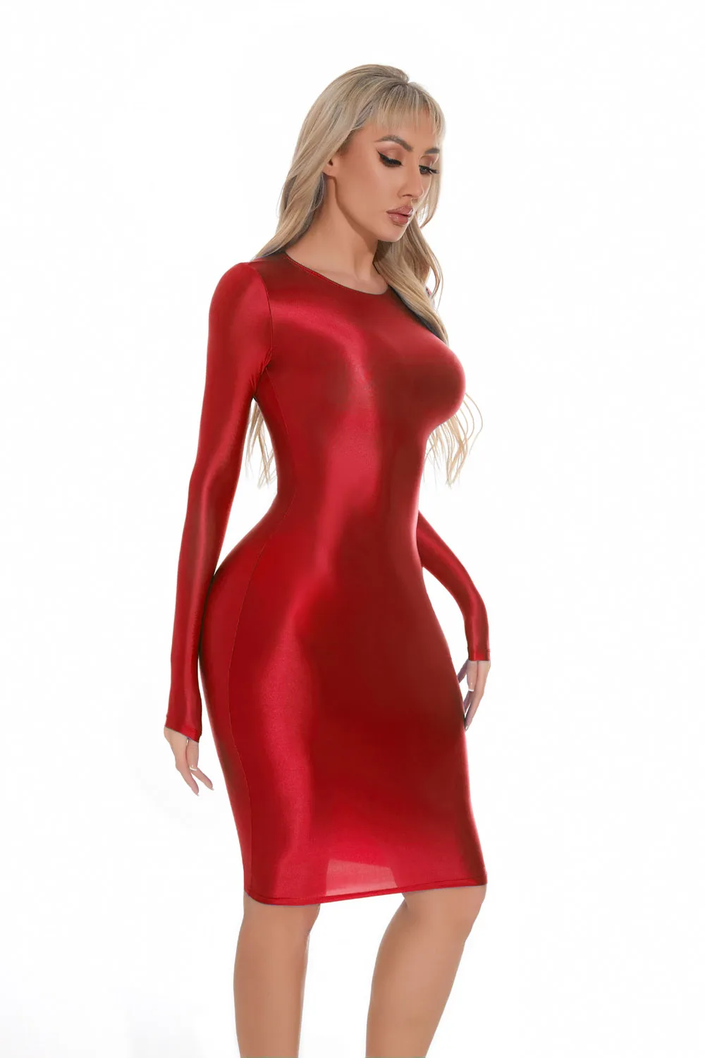 M XL Langarm Glänzendes Midi-Kleid Strumpfhosen-Paket Hüftminirock Sexy Clubwear Vestido Bodycon-Kleider Bodystocking Robe – Detail 18