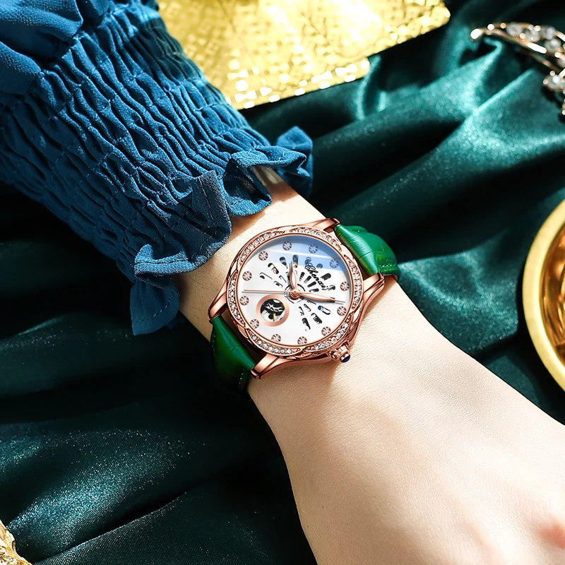 Fashion Chenxi Top Brand Luxury Women Watch Skeleton Automatic Mechanical Wristwatch Yellow Genuine Leather Strap Ladies Watches