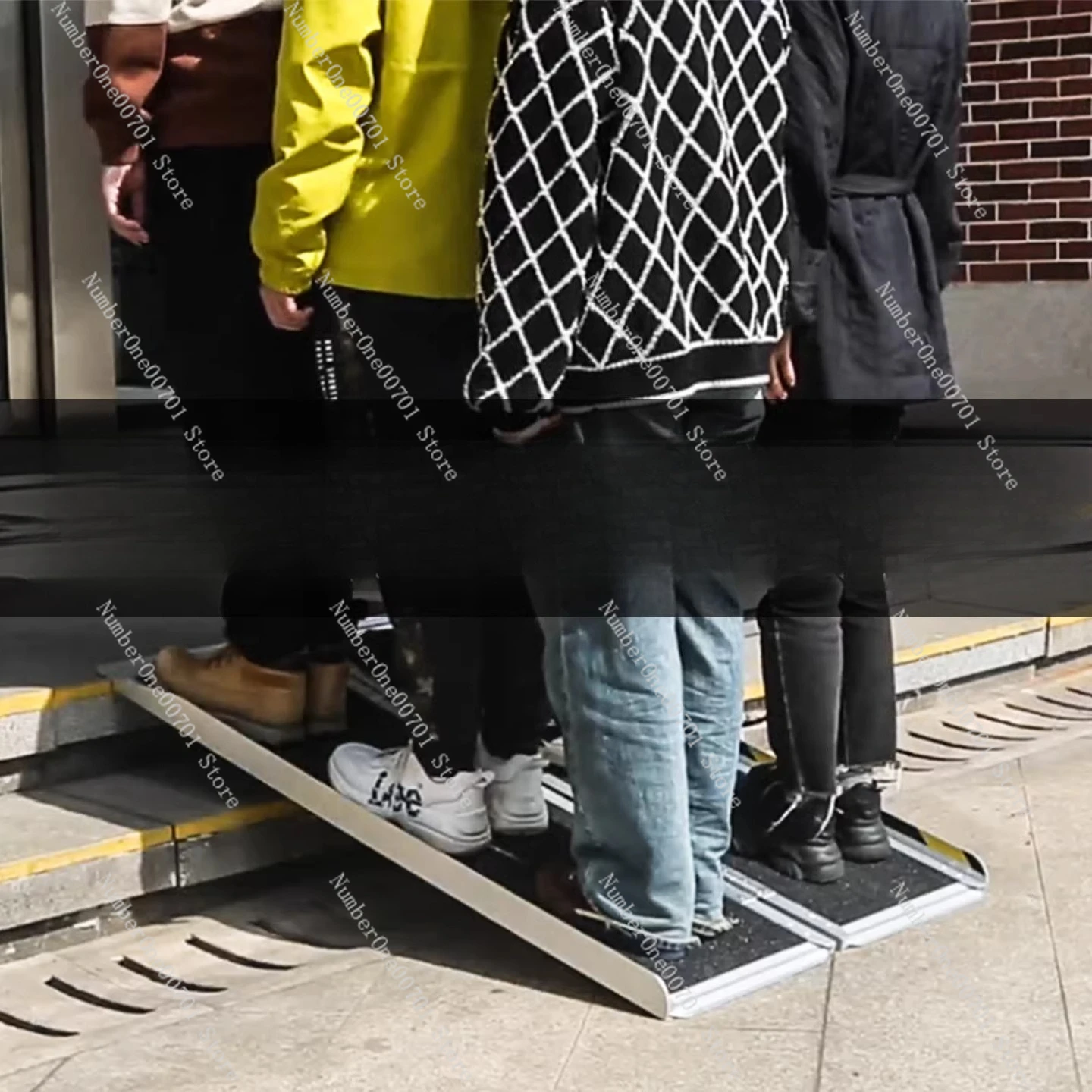 Barrier-free aluminum alloy ramp portable anti-slip folding mobile staircase inclined wheelchair ramp