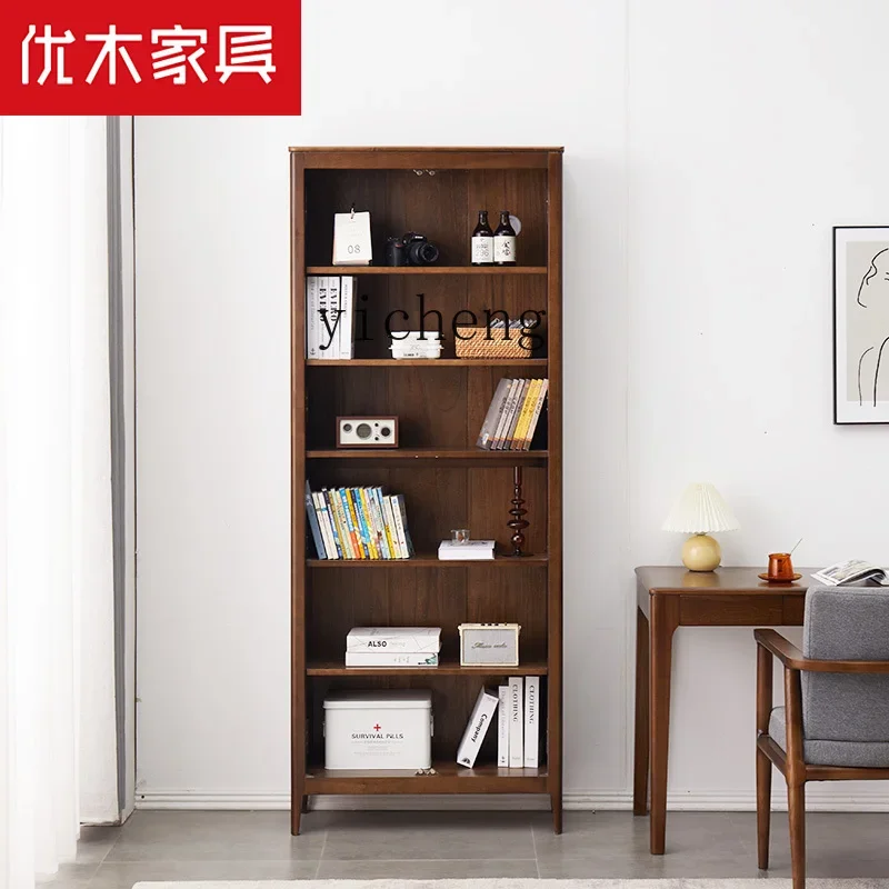Furniture Solid Wood Bookcase Multi-Layer Bookshelf Boxwood Bookshelf Walnut Color